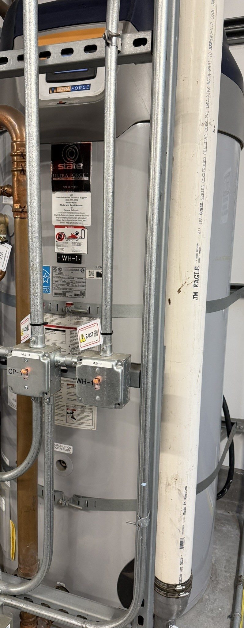 Existing gas condensing water heater in the mechanical room
