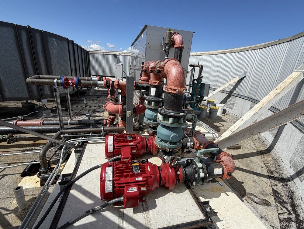 Condenser-water pumps and piping, roof level